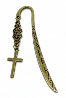 Двухсторонняя металлическая закладка с орнаментом и крестиком из бронзы для Библии, молитвослова и другой христианской литературы