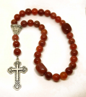 купить - Православные четки массивные из сердолика 30 зерен с крупным крестом для молитвы - фото 1